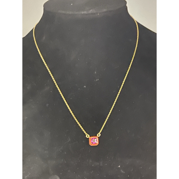 Kate Spade Brighten Up Necklace Pink CZ Gold Tone Chain 16”-18” Heart Tag - Picture 1 of 6